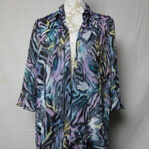 Maggie Barnes Jacket Sheer Black Pastel Abstract Animal Print Open Plus Size OX